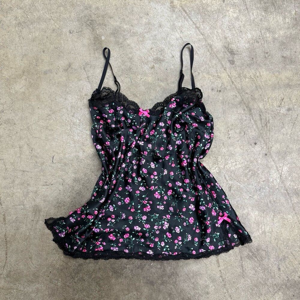 Victoria’s Secret floral coquette y2k satin bow top